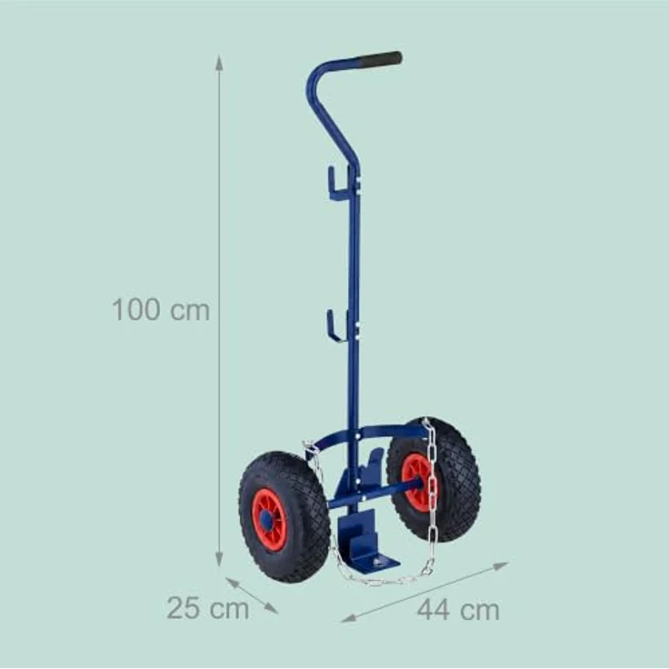 relaxdays Sackkarre Transportwagen für Gasflaschen, bis 15 kg Traglast, blau, mit Sicherungskette und Schlauchhaken – Bild 4