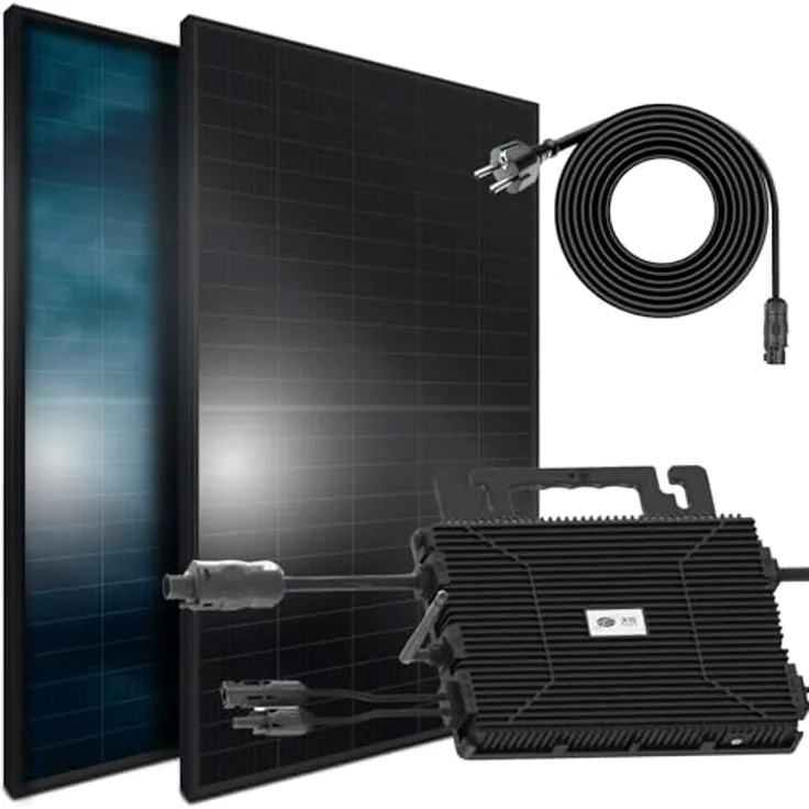 VENDOMNIA SUNNIVA® 1300W Balkonkraftwerk mit 800W Astro E Wechselrichter, 2x 500W bifazialen Glas-Glas Modulen, schwarzes Design, 5m Anschlusskabel