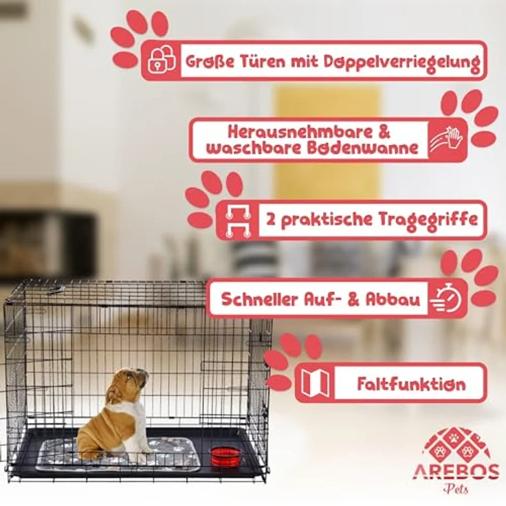 Arebos Hunde-Transportbox Hundekäfig klappbar S-XL bis 11,00 kg, Kuscheldecke, Schwarz – Bild 2