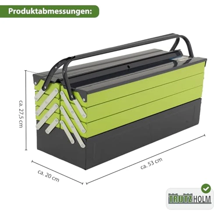 TRUTZHOLM Werkzeugkoffer Werkzeugkiste XXL 7 Fächer 53x20x27,5 cm aus Stahl lackiert klappbarer (einteilig) – Bild 3