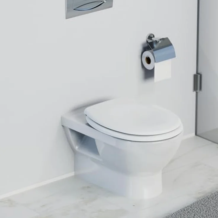 Schütte WC-Sitz Duroplast Weiß, bruchsicher und kratzfest, mit pflegeleichter Oberfläche, O-Form, für handelsübliche WCs – Bild 7