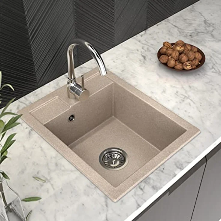 Granitan GRANITAN BEST Küchenspüle 40x50 cm Braun - Spüle aus Granit mit Siphon Chrom, Sieb und Imprägniermittel, stoßfest und pflegeleicht – Bild 3