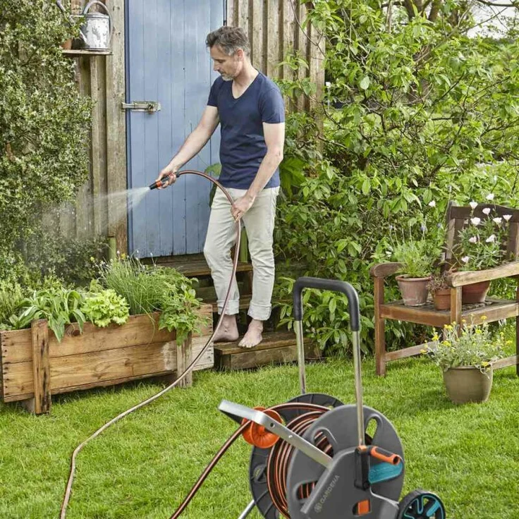 GARDENA Schlauchwagen CleverRoll L Easy (18520-20) 100 m Kapazität, besonders standfest, mit komfortabler Schlauchführung in robustem Metallrahmen, Nachtropfstopp – Bild 9
