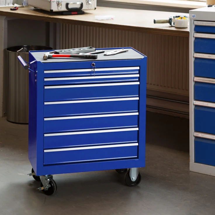 tectake Werkzeugwagen mit 7 Schubladen blau – Bild 2