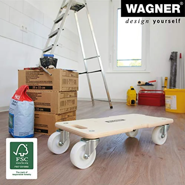 Transporthilfe MM 1326, 59 x 29 x 13,5 cm, harte Rollen Ø 100 mm, Rollenlager, Multiplex Birke FSC®, Tragkraft 400 kg – Bild 5