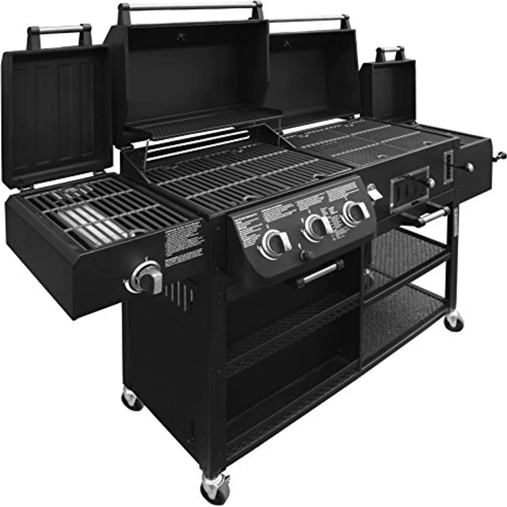 Barbecue El Fuego 4 in 1 Kombigrill Arizona Smoker Gasgrill Holzkohlegrill BBQ, Grillfläche 27 x 42 cm – Bild 4