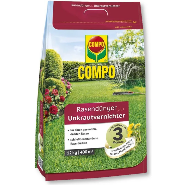 COMPO® Rasendünger plus Unkrautvernichter, 12 kg – Bild 1