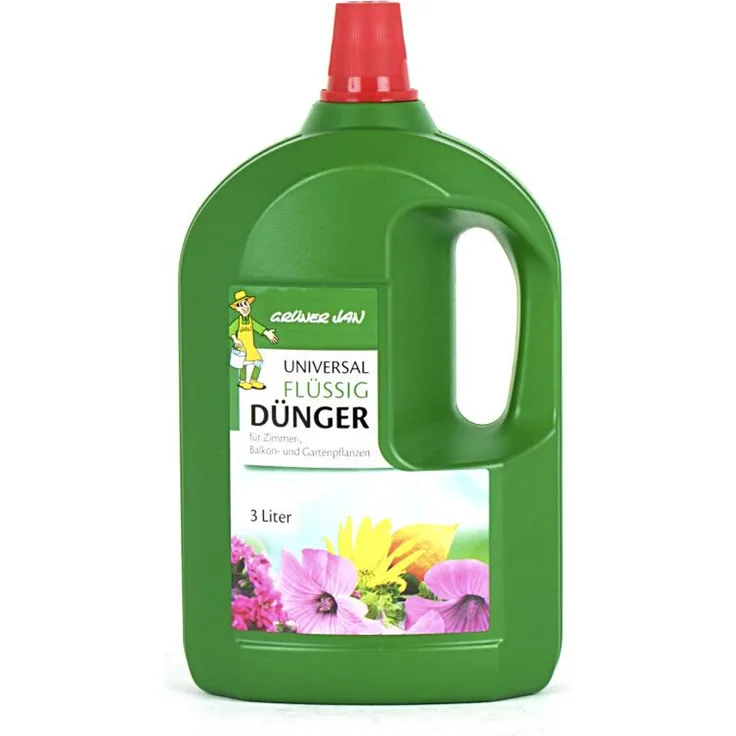 Grüner Jan 4x 3L Grüner Jan Flüssigdünger Zimmer-, Balkon- und Gartenpflanzen Blumen düngen