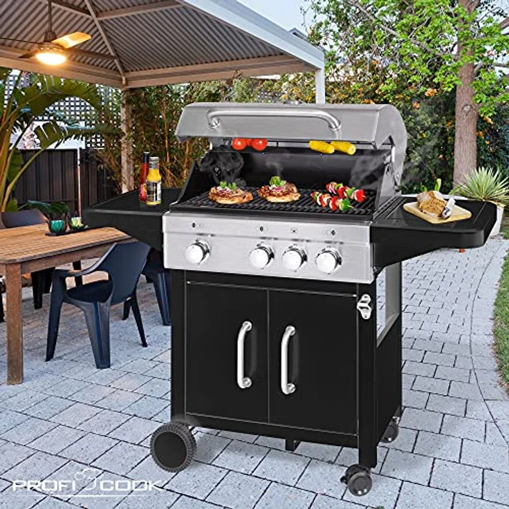 ProfiCook Gasgrill PC-GG 1219 Gußeisen Rost, 3 Brenner + 1 Kochstelle – Bild 8