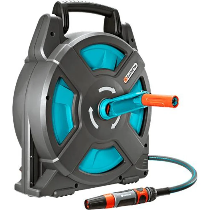 GARDENA Classic Schlauchbox 15 Set (2662-20) 15 m Schlauchlänge mit Regulierspritze, Schlauch, Tragegriff blau, grau, orange – Bild 2