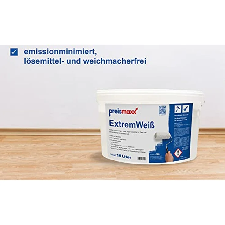 preismaxx ExtremWeiß Wandfarbe weiß 10L hohe Deckkraft, matt, Deckklasse 1 – Bild 6
