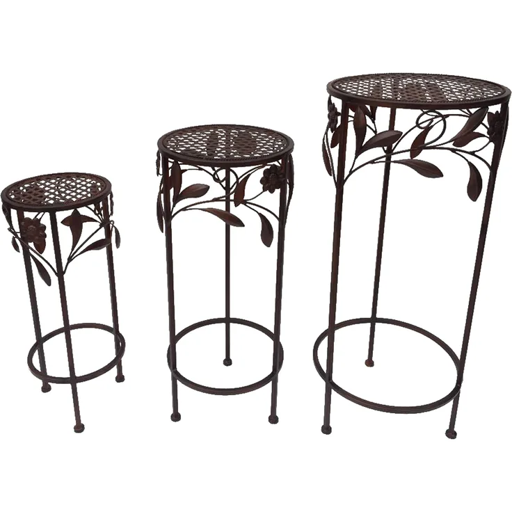 Hocker Set 3tlg. Gartendeko Blumenhocker Eisenhocker Pflanzenständer Antik braun