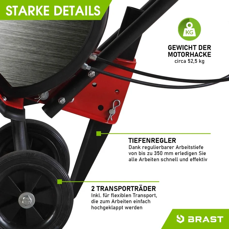 BRAST Motorhacke Benzin Gartenfräse 5,15kW (7PS) Selbstantrieb 33, 62 oder 85cm Arbeitsbreite 212ccm TÜV geprüft - Preisvergleich – Bild 9
