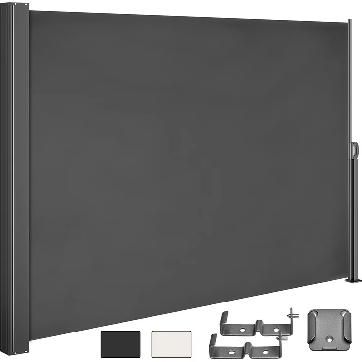 Casaria Seitenmarkise 160-180 x 300 cm Ausziehbar Blickdicht Wasserabweisend Sonnenschutz Markise Balkon Terrasse Garten Anthrazit Creme