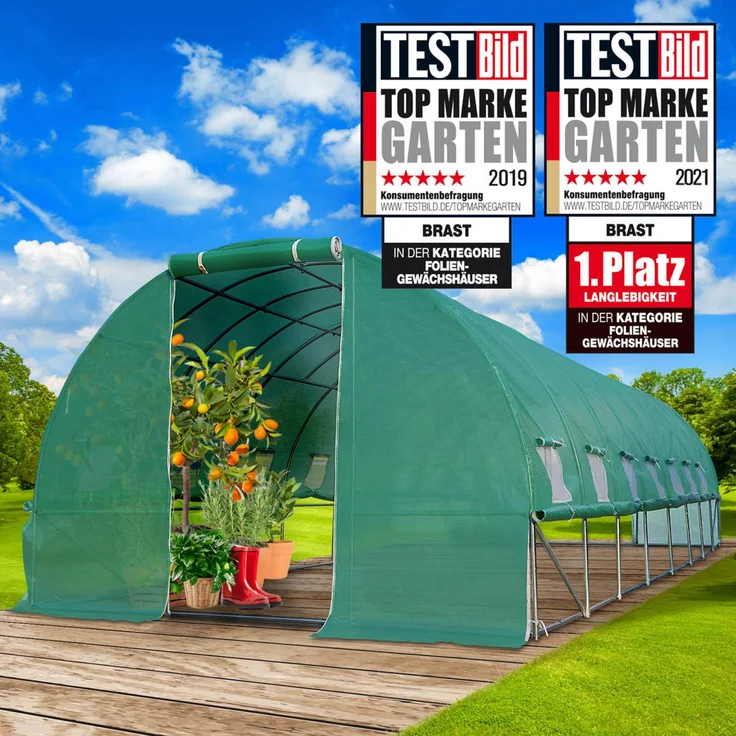 BRAST Gewächshaus Foliengewächshaus 300x800cm inkl. 6 Erdanker mit Stahlfundament aufrollbare Seitenwände schwere Qualität Folie 175g/m² – Bild 2