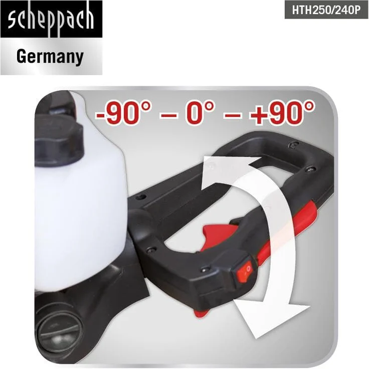 Scheppach Benzin-Heckenschere HTH250/240P 1,0 PS, Schnittlänge: 600 mm, Schnitt- Ø: 27 mm, 180° drehbarer Handgriff mit Vibrationsschutz, Schnellstop-Bremsfunktion – Bild 7
