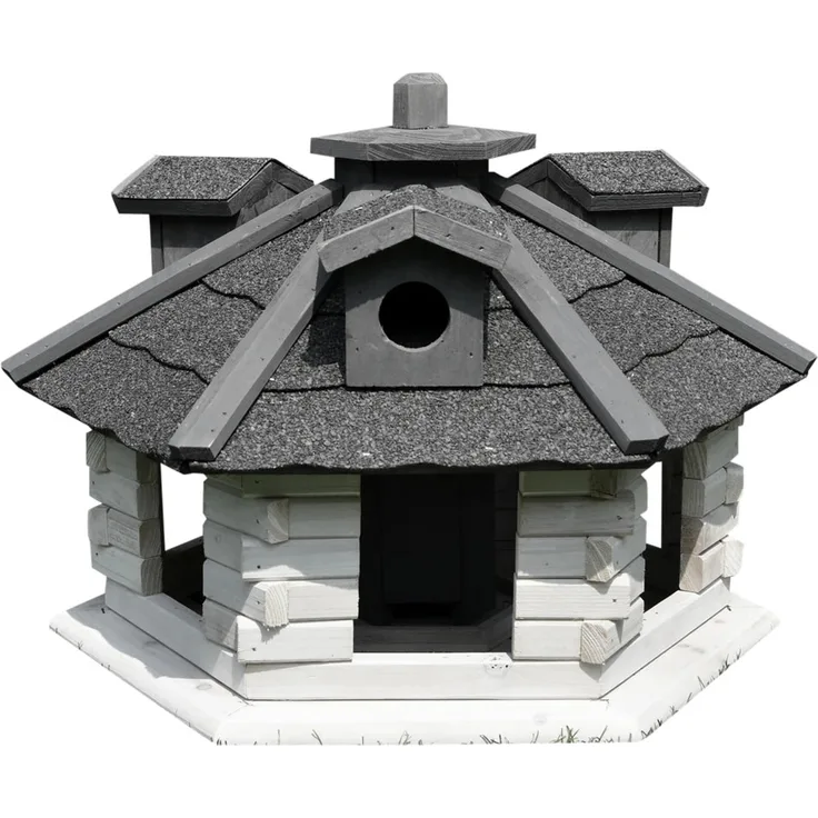 Mucola XXL Vogelhaus Weiß Grau Vogelfutterhaus Holz
