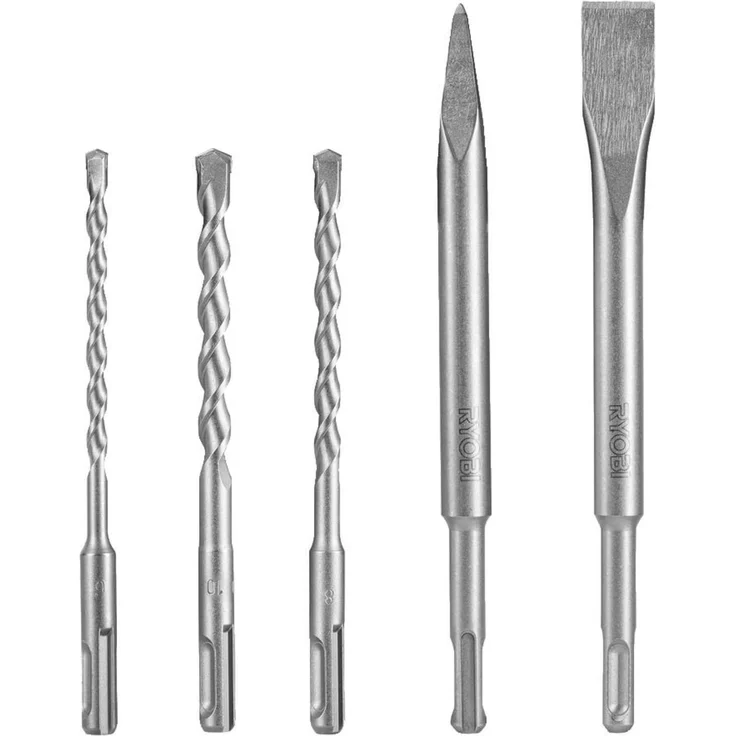 RYOBI Bohr-und Meißel-Set SDS-Plus 5-teilig RAKSP05, Spitzmeißel, Flachmeißel, 3 Bohrer – Bild 1
