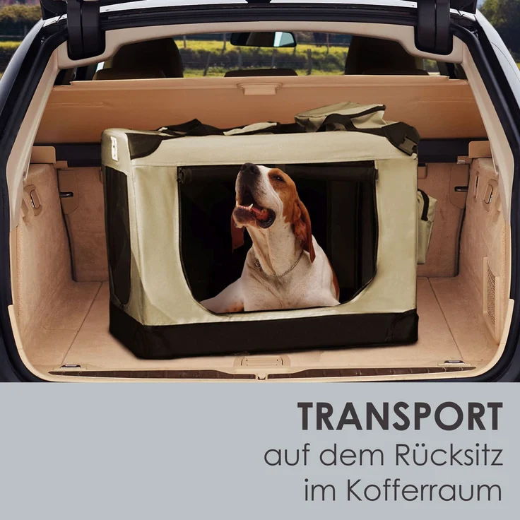 Juskys Hundetransportbox Lassie XL (beige) faltbar - 58 x 82 x 58 cm - Hundebox mit Decke, Tasche & Griffen – Stoff Autotransportbox für Hunde – Bild 7
