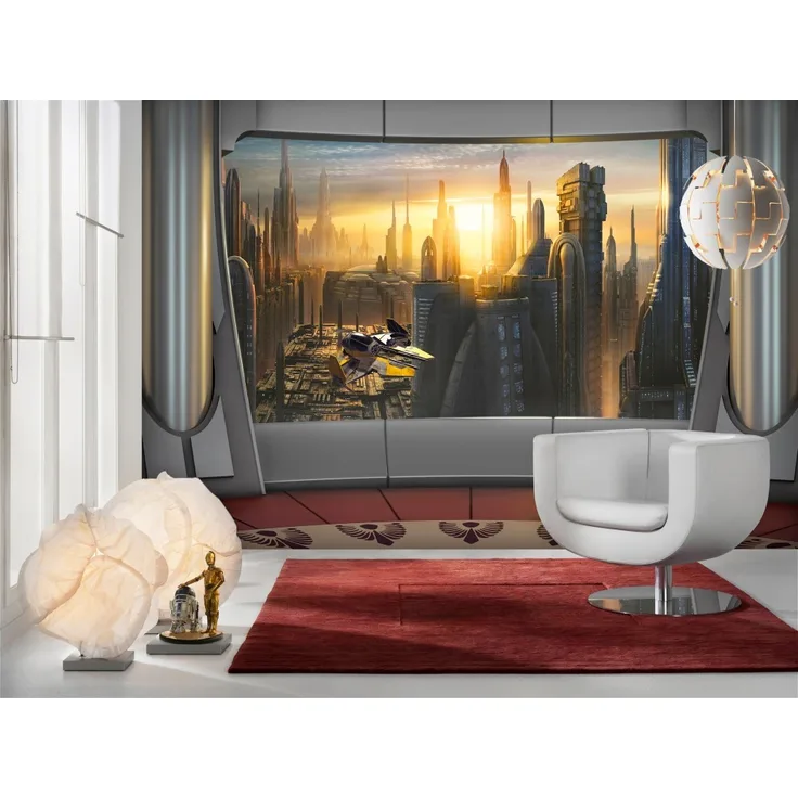 Komar Fototapete Star Wars Coruscant View 368 x 254 cm, grau-schwarz-gelb