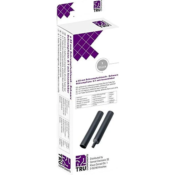 Tru Components 8445048 Schrumpfschlauch mit Kleber Schwarz 33 mm Schrumpfrate 6 1 St a 200 mm Länge (8445048)