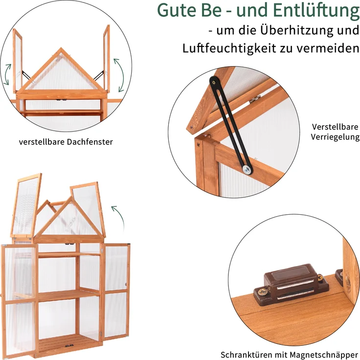 MCombo 3 Etage Gewächshaus 0800, Aufzuchtschrank Treibhaus Pflanzenhaus Tomatenhaus, höhenverstellbar, aufklappbar, aus Holz und Polycarbonat, 47 x 80 x 149 cm – Bild 3