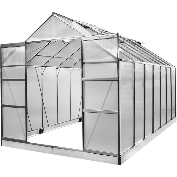 BRAST Gewächshaus Aluminium 430x250x235cm Grau mit Fundament rostfrei TÜV geprüft Alu Treibhaus Glashaus Tomatenhaus – Bild 1