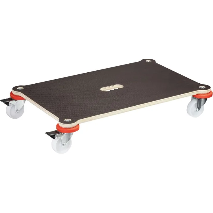 Transporthilfe MM 1375, 71 x 44 x 12,5 cm, harte Rollen 75 mm, Gleitlager, 2 Bremsen, Platte FSC®, Tragkraft 200 kg