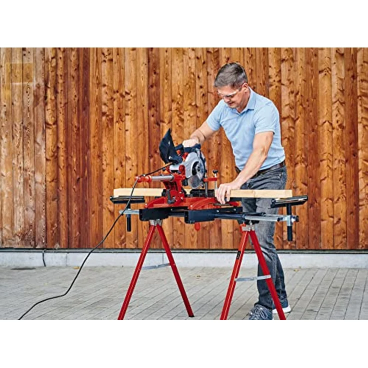 Original Einhell Kappsägenuntergestell MSS 1608 (Untergestell für Kappsägen, höhenverstellbar, ausziehbare Werkstückauflagen mit Laufrollen, platzsparend klappbar) – Bild 2