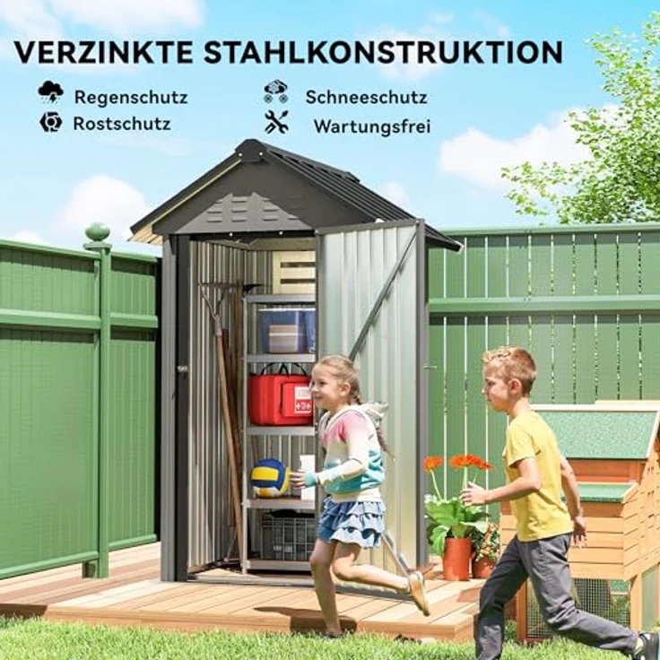 Outsunny Metall Gerätehaus 1,17 m², Geräteschuppen mit Satteldach und Lüftung, hellgrau – Bild 3