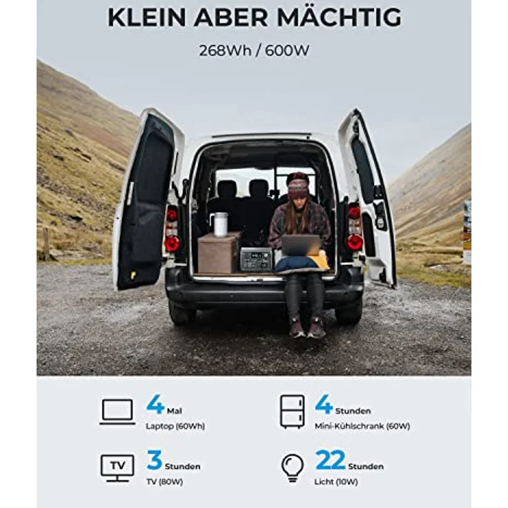 BLUETTI Tragbare Powerstation EB3A, 268Wh LiFePO4 Batterie Backup mit 600W (1200W Peak) AC Ausgängen, Solargenerator für Reise und Camping – Bild 2