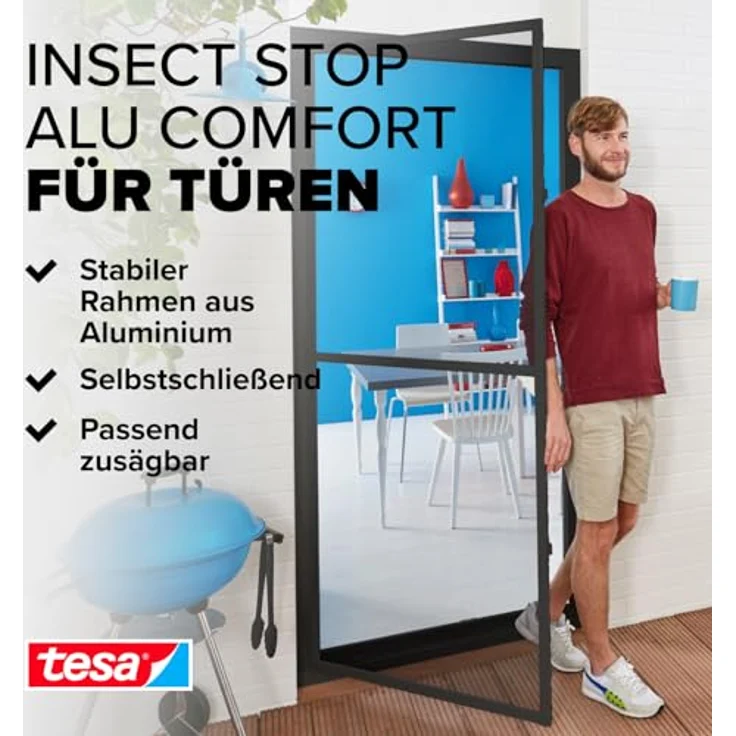 tesa Fliegengitter ALU COMFORT Türen, 1,00 m x 2,20 m – Bild 2