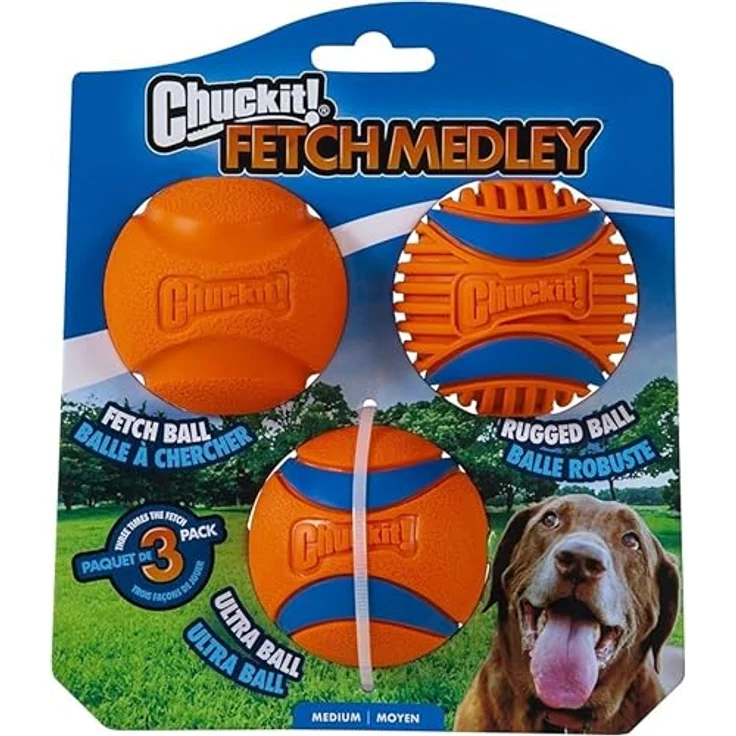 Chuckit! Fetch Medley Gen. 3 Gummibälle, Ultra Ball, Fetch Ball, Rugged Ballwerfer, kompatibles Kauspielzeug, Medium, 3 Stück – Bild 1