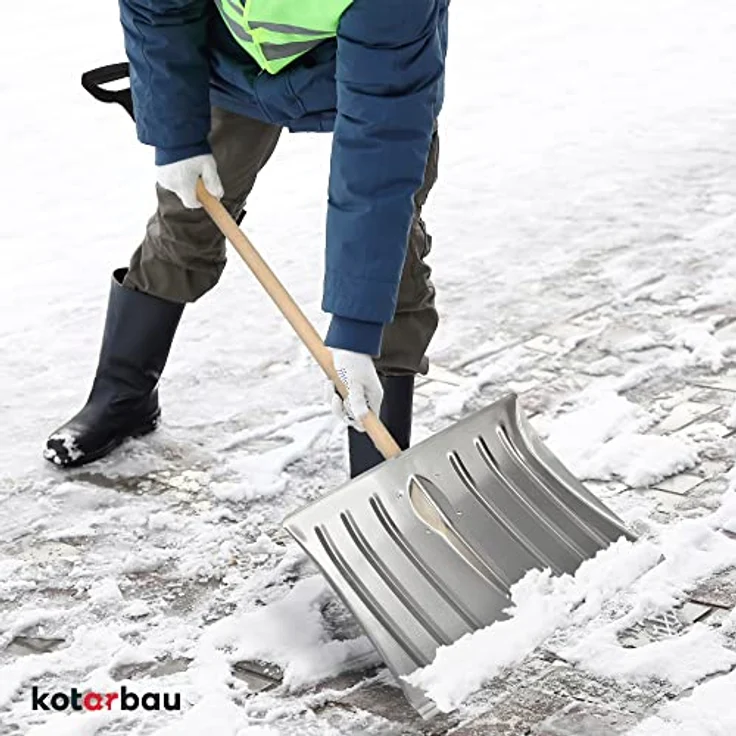 KOTARBAU® Schneeschaufel Schneeschieber 50cm mit Holzstiel Verstärkt Aluminium Schild mit Ergonomischem Griff 139 cm – Bild 2