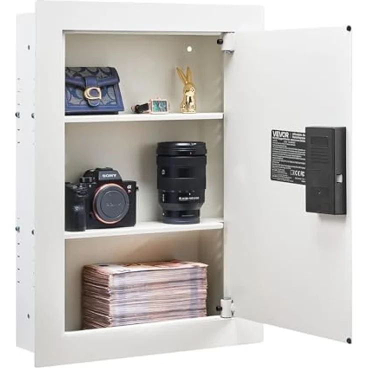 VEVOR Wandsafe, Wandtresor mit Passwort, Schlüssel & Drehknopf, Einbaugehäuse aus kaltgewalztem Stahl Q235, verstellbare Ablagen, weiß – Bild 1