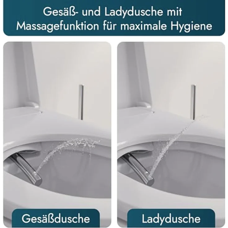 Bernstein Dusch-WC Basic 1102, spülrandlos, Edelstahl-Duscharm, Soft-Close, antibakterielle Düse, Weiß – Bild 4