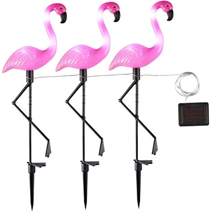 Haushalt International HI 70326 Solar Gartenstecker Flamingo 3er Set Höhe 52cm, pink, mit 3 x powerful LEDs pro Flamingo und Dämmerungssensor