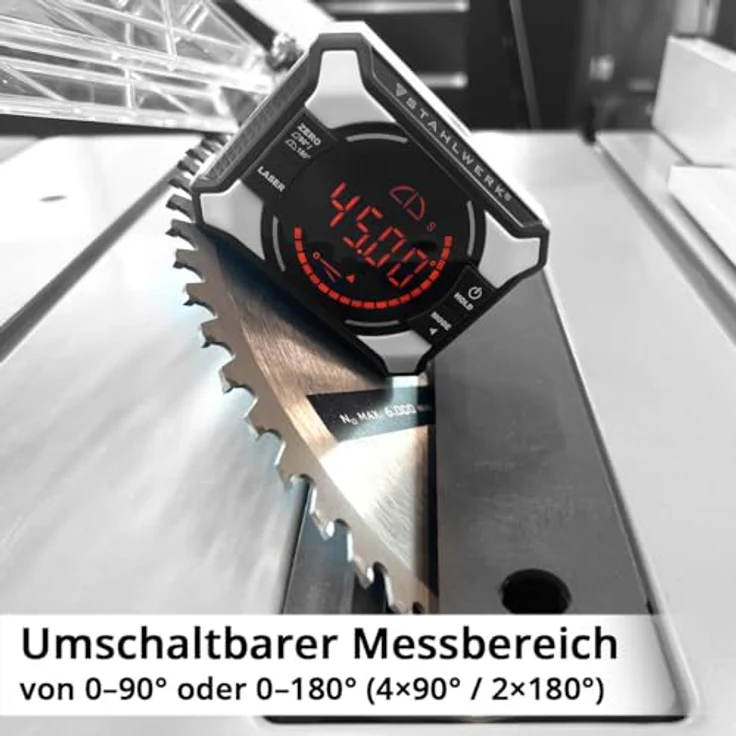 STAHLWERK DAG-360 ST Digitaler Laser Winkelmesser mit Wasserwaage, 0°-360° Neigungsmesser, integrierte Magnete, 8,6 cm – Bild 3