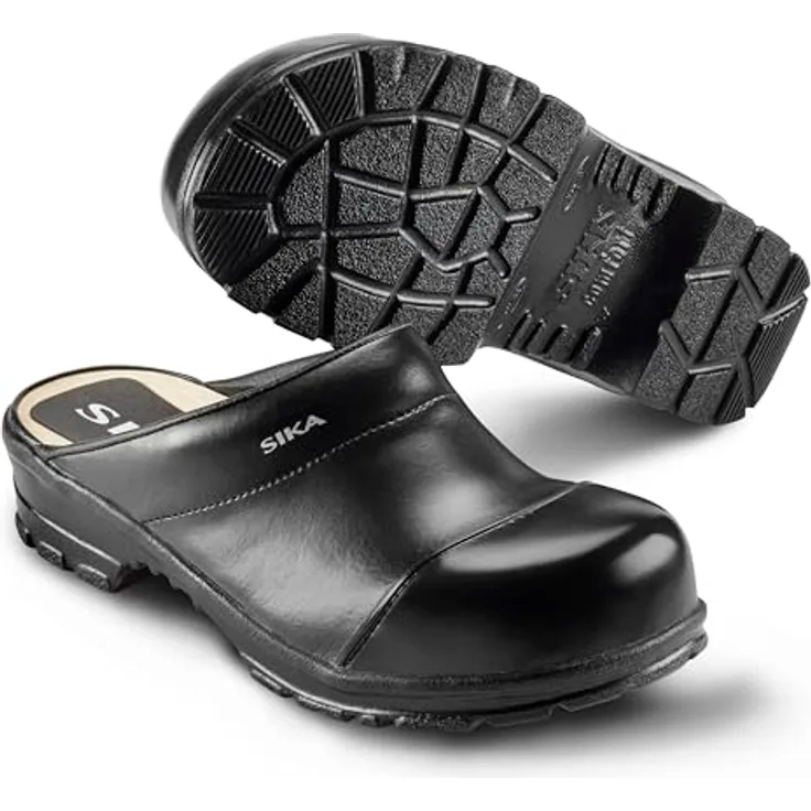 Sika Sicherheitsschuh Comfort, offener Clog mit Stahlkappe, rutschfester Polyurethan-Sohle, wasserabweisendem PVC und atmungsaktiver Permair-Lederoberfläche, schwarz, Größe 40