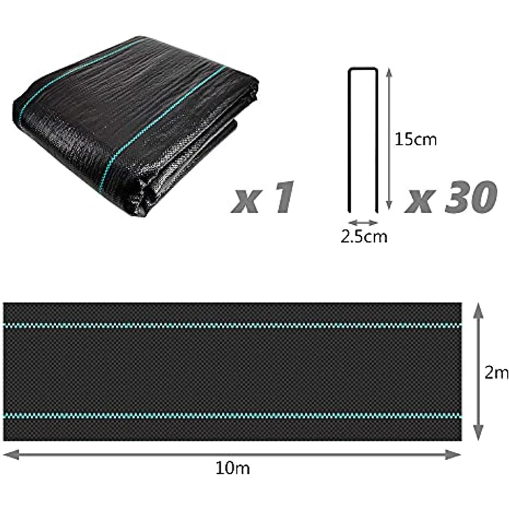 VOUNOT Unkrautfolie mit 30 Erdanker, 2mx10m, Anti-Unkrautgewebe Unterbodengewebe Bändchengewebe, Bodengewebe Wasserdurchlässig und Reißfestes, UV Stabil 100g/m² – Bild 5