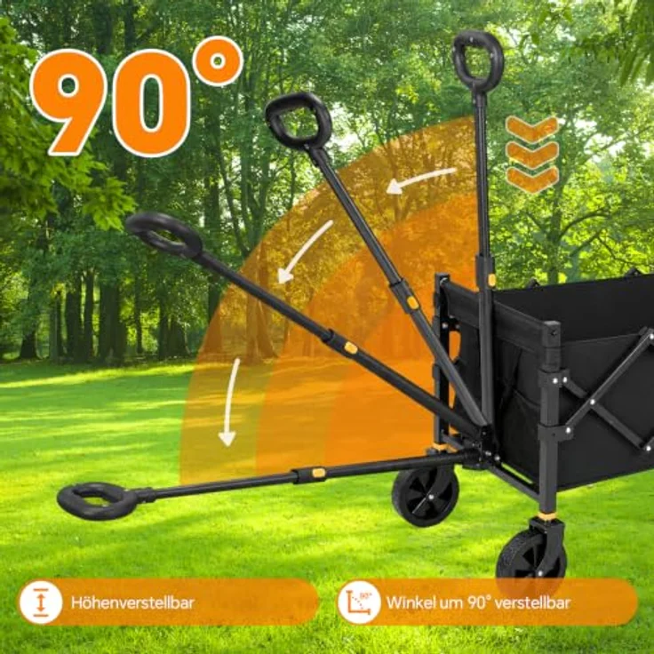 SURFOU Bollerwagen Faltbar XL, 120L Stauraum, 160KG Tragkraft, 360° Geländeräder, mit 2 Getränkhaltern, Leisebetrieben, für Camping, Einkäufe und Strand, 78x45x107cm – Bild 4