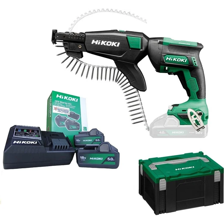 Hikoki Akku Magazinschrauber W18DB WCZ, 3 Einschaltmöglichkeiten, Automatikmodus, Impulsfunktion, inkl. 2x 5,0Ah Akku und Ladegerät