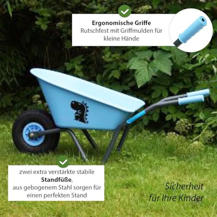 TRUTZHOLM Kinderschubkarre Drache mit PU Rad 20 Liter Volumen, grün – Bild 3