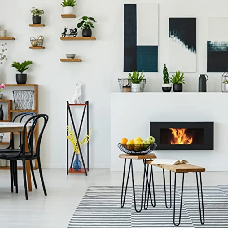 Relaxdays Blumenständer, 2 Etagen in Holzoptik, Metall/MDF, moderner Blumenhocker, HBT: 99x29x29 cm, schwarz/Dunkelbraun – Bild 5