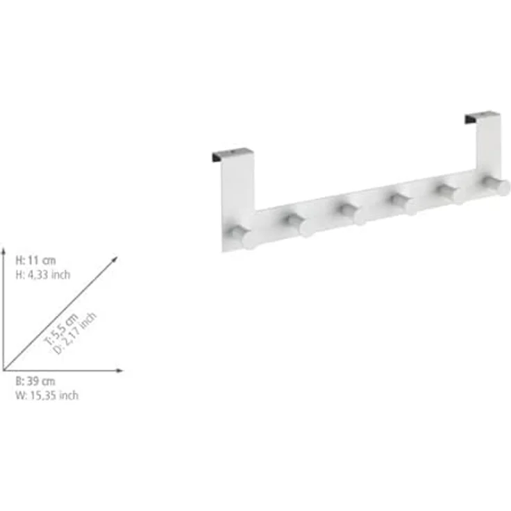 WENKO Türgarderobe Celano Weiß - Hakenleiste mit 6 Haken, für Türfalzstärken bis 2 cm, Stahl, 39 x 11 x 5.5 cm, Weiß – Bild 5