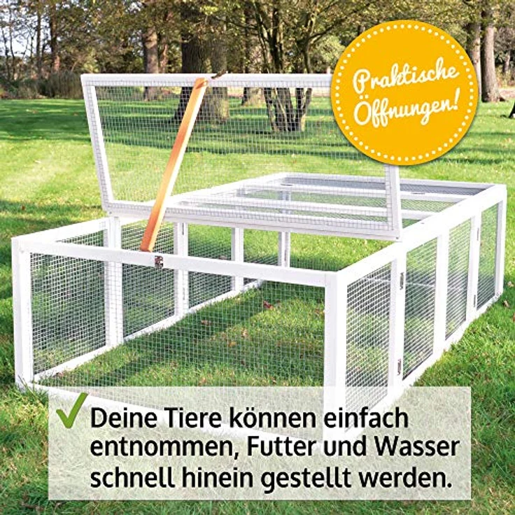 Zooprinz Premium Freilaufgehege Rabbit Run für Kleintiere - Stabiler Holzrahmen - Mobiler Freilauf Hasenstall in Weiß – Bild 3