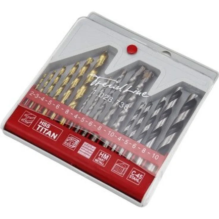 Trend Line Bohrersatz TrendLine Bohrer-Set für Metall, Beton & Holz 16-teilig, Hartmetallspitze, praktische Sortimentsbox