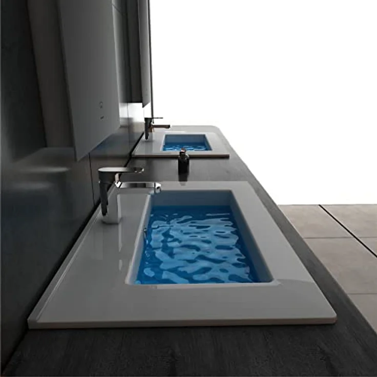 Alpenberger Nano-Beschichtung Einbauwaschbecken 61 x 36,5 cm aus Robuster Keramik | Waschbecken fürs Badezimmer & Gäste-WC | Handwaschbecken Eckig und Extra Breit mit Nano Versiegelung | Einbaubecken – Bild 5