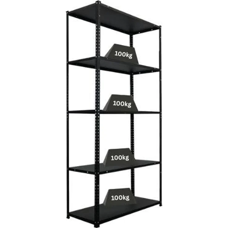 Proregal Metallregal Schraubregal Haldor, 180 x 90 x 40 cm, 5 höhenverstellbare Böden, Traglast 100 kg pro Boden, Schwarz – Bild 1