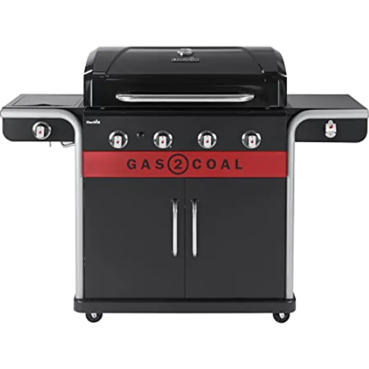 Char-Broil Gas2Coal 440 (2.0) Hybrid Grill - 4 - Brenner Gas & Kohlegrill mit Seitenbrenner, Schwarz
